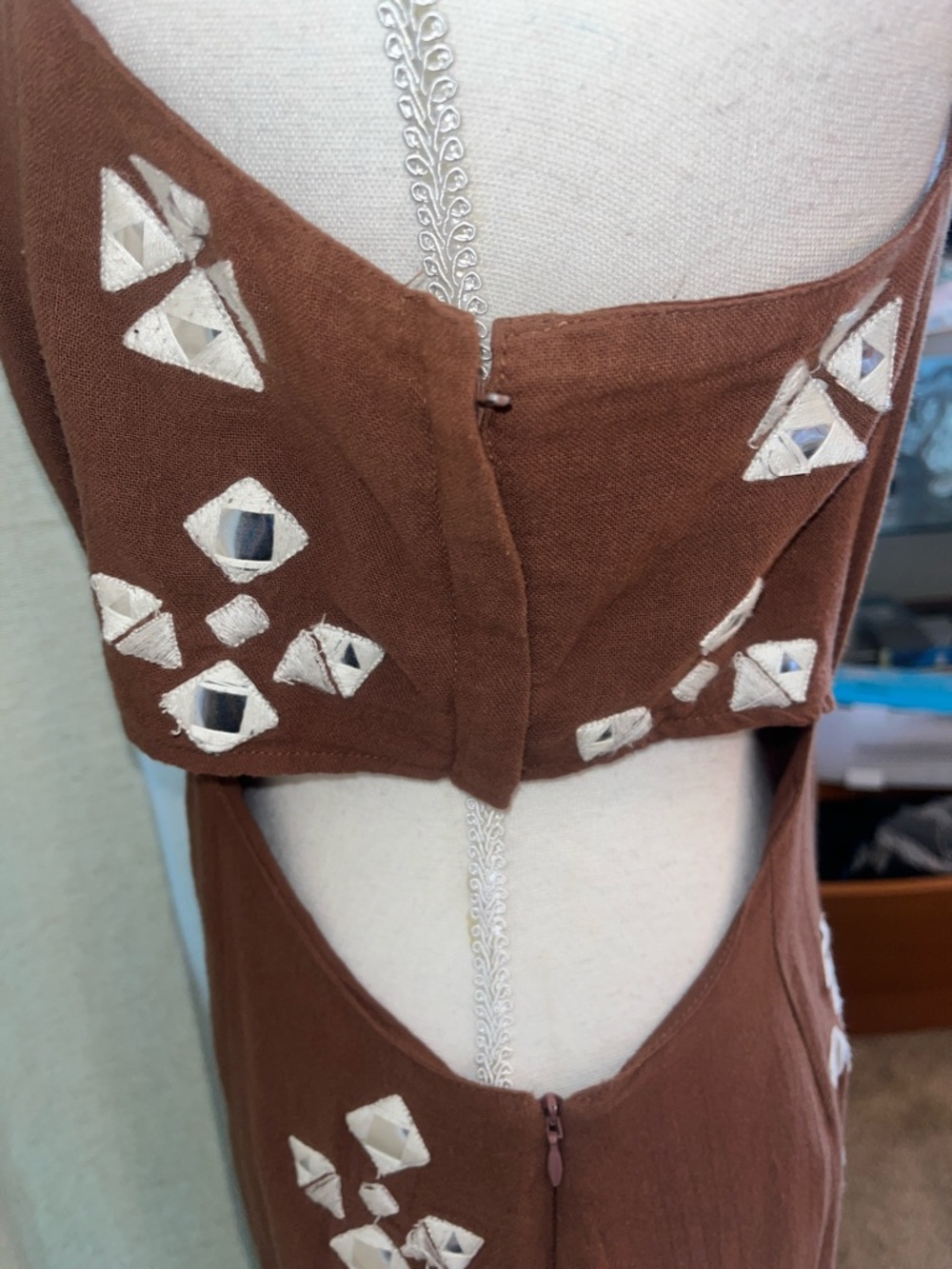 Free People Geo Daze Brown Maxi Jumpsuit with White Geometric Accents - Picture 4 of 5